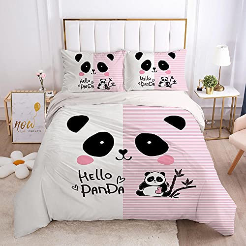 kldby Set Copripiumino Disegno Panda, 1 Copri Piumino Una Piazza e Mezza 200x200 cm e 2 Federe 50x80 cm, Completo Biancheria da Letto in Microfibra con Cerniera
