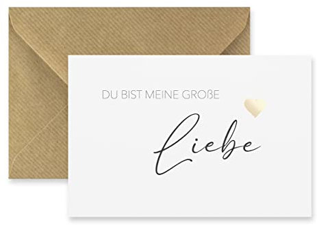 Merz – 1 Stück Grußkarte mit Umschlag in Naturpapier 10,5 x 14,8 cm – Du bist meine große Liebe – Klappkarte zum Jahrestag, Valentinstag, Hochzeitstag – 100% Made in Germany