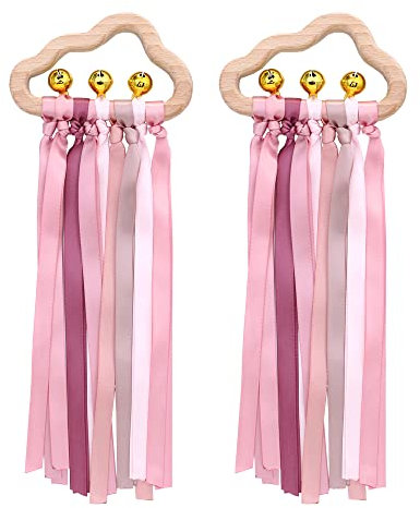 Regenbogen Rasselband aus Holz 2 Stück, Regenbogen Holzband Ring Spielzeug, Kreis für Babys, Neugeborene, Jungen und Mädchen (Rosa)