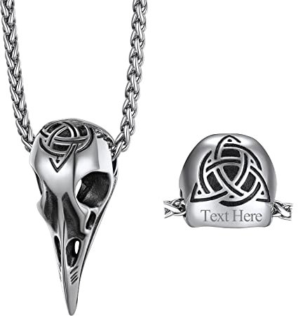 Richsteel Raven Skull Necklace Mens Pendant Stainless Steel Silver Crow Pendants Viking Necklaces Norse Jewellery for Women