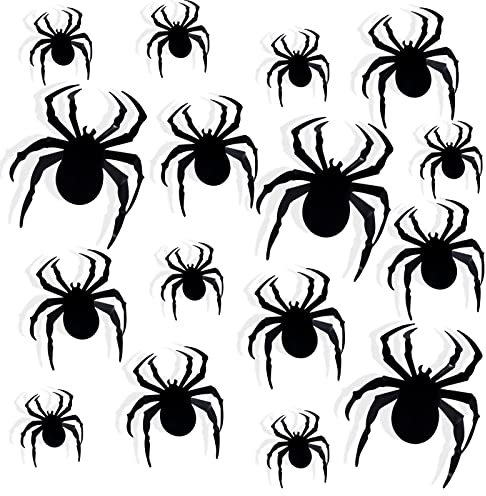 KINBOM 60 pezzi Decorazione di Ragno 3D di Halloween, Adesivi Ragno Realistico Nero Decorazioni Spaventose di Halloween Ragno di Halloween per Parete Casa Bagno Articoli per Feste (3 Misure)