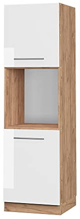 Vicco Oven housing cabinet Fame-Line, White High Gloss/Gold power oak, 60 cm open