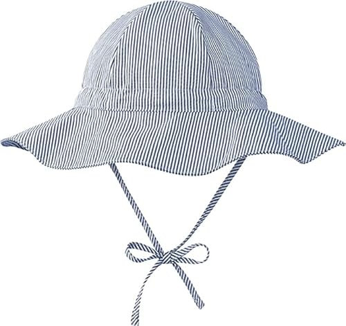Durio Sonnenhut Baby Hut Kinder Verstellbarer Faltbare UV-Schutz mit Verstellbarem Bindebändern und Breite Krempe Marineblau Streifen 6-12 Monate (Tag Size S)