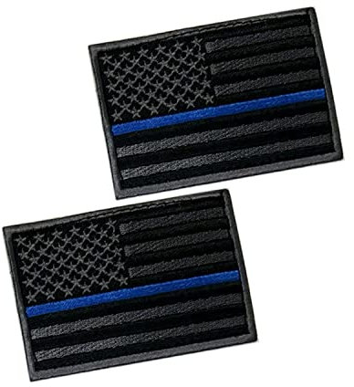 Hides & Knives Aufnäher mit USA-Flagge mit blauer Linie in Schwarz mit wunderschönen Details, 8.3x5.7 cm, 2er-Pack taktische Patches für Militär, Klettverschluss, Rucksäcke, Hüte