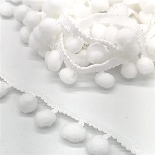 Yulakes 5 Yards 25mm Pompon Borte/Bommelband/Bommel Fringe/Pom Poms Bälle Fransenbesatz Pom Poms Quaste Spitze Bommelborte für DIY Handwerk Dekorieren (Weiss)