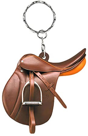 Sattel-Schlüsselanhänger – Reitpferd Schlüsselanhänger, flacher Acryl-Pferdesattel, braun, Wilder Westen, Geschenk für Pferdeliebhaber, Auto-Ornament