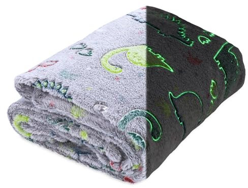 Totsy Baby Kuscheldecke Kinder 155x130 cm - Kinderdecke Dino Deko Decke Kinderzimmer Kuscheldecke leuchtet im Dunkeln Fleecedecke
