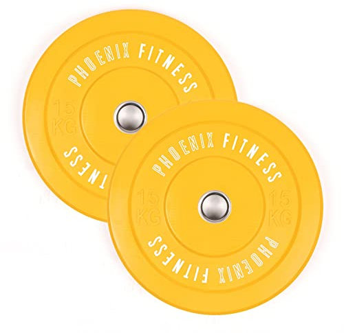 Phoenix Fitness Olympic Bumper Plates - Rubber Weight Plates for Exercise, Strength Training & Barbell Weightlifting for Men & Women at Home or Gym - Weight: 15kg
