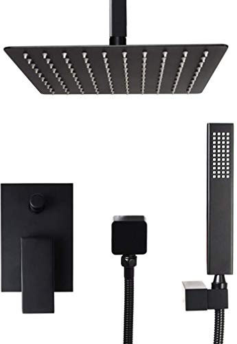 GoodBZ Badezimmer Quadratisches Design in Schwarz an der Decke montierte Dusche mit Wasserhahn Badewannen-Umstellmischer und ultradünnem 8-12\