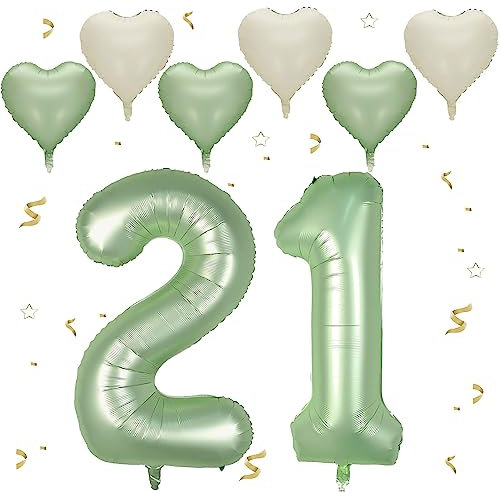 VUCDXOP Avocado Grün Luftballon 21, XXL Riesige Geburtstag Ballon 12, 40 - 101cm Ballon Zahl Deko Folienballon Zahlen 1 & 2, Geburtstagsdeko Jubiläum Party Deko, Fliegt mit Helium (Nummer 21/12)