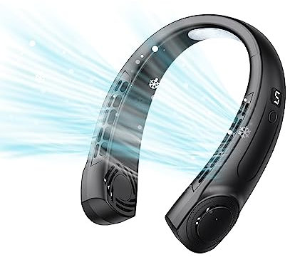 N𝚎ck Fan,Portable Neck Fan with Digital Display,5 Speeds Adjustment,360°Cooling Airflow Double Cooling USB Rechargeable Neck Fan,3000mAh Battery Personal Fan for Outdoor Travel Indoor(black)