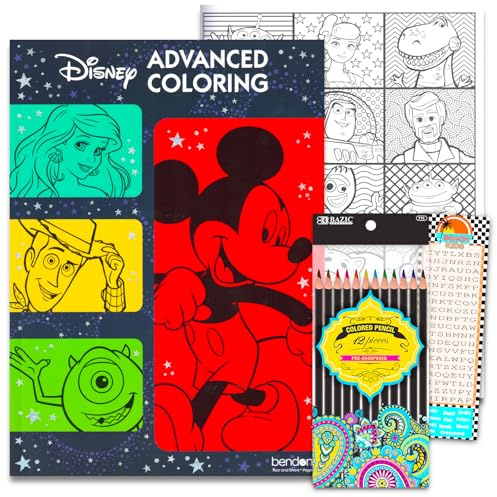 Disney Fortschrittliches Malbuch-Set für Teenager, Erwachsene, Mickey Mouse Memories, Malbuch, Paket mit Buntstiften, Lesezeichen (Entspannung für Erwachsene)