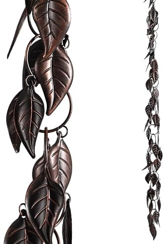 Aifeorzo Catena per Pioggia da 2,5 m, con Foglie per grondaie e pluviali, Catene Decorative per Esterni, in Metallo, per grondaie, per Decorare la casa e Il Giardino, Rame Anticato