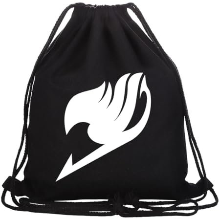 Roffatide Anime Fairy Tail Drawstring Tasche Bedruckter Sportrucksack Segeltuch Drawstring Rucksack String Tasche Schwarz A