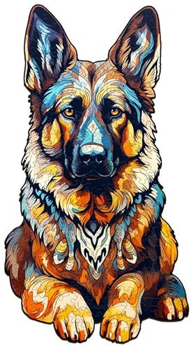 PRSTENLY Holzpuzzle für Erwachsene, Deutscher Schäferhund Puzzle Tierpuzzle aus Holz Einzigartige Form Puzzleteile Erwachsene, Holzpuzzle für Erwachsene mit Hölzerner Geschenkbox 21 * 11.4cm 80 Teile