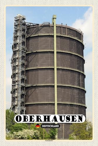 AGDeko® Schild aus Holz 12x18 cm Oberhausen Gasometer Gebäude zum Aufhängen oder Stellen Raum Dekoration