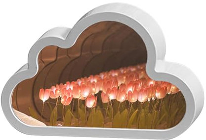 SWTHM Tulpe Spiegel Nachtlicht, 2 in 1 DIY Romantische Blume Wolke Lampe LED Tulpe Tischlampe Handgemachte Licht Dekoration Ornament für Paar, Freunde, Familie, Festival Geschenk (Fertiges Produkt)