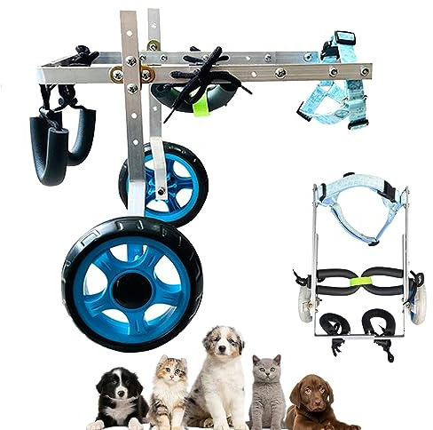 ASHILD Hundeübungs-Rollstuhlwagen, verstellbar, Haustier-Rollstuhl-Assistent für gelähmte Hinterbeine, Katzen-/Kaninchen-Rollstuhl-Rehabilitationsauto (Größe: Größe XS)