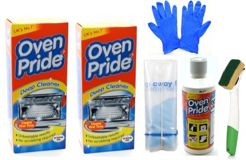 Oven Cleaner (2 Packs)- 2X 500 ML Bottle - Oven Pride Complete Oven Cleaning Kit with Large Strong Bag for Rack, Instructions and Safety Gloves- Bundled with Washing Up Brush Sponge
