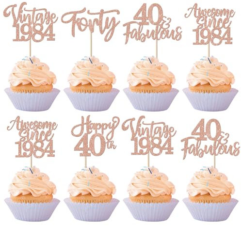 30 Stück Vintage 1985 Tortendeko Glitzer Happy 40th Forty Awesome Since 1985 Cupcake Toppers 40 Fabulous Kuchen Deko für 40. Geburtstag Hochzeitstag Party Kuchen Dekorationen Rosegold