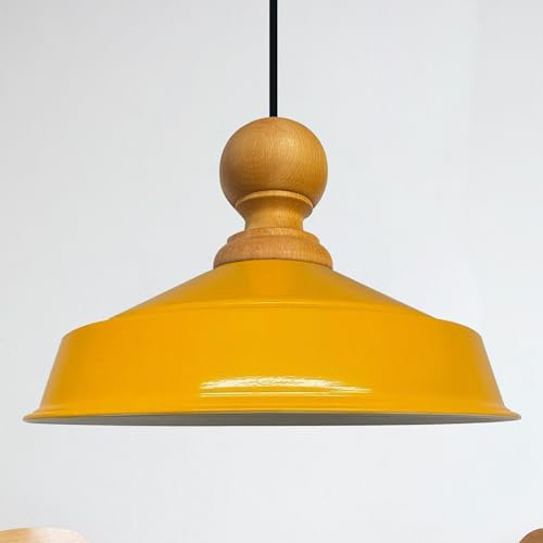 bamyum Asletl Knob Pendelleuchte Esstisch Holz Ø41 cm, Hängelampe Esstisch Holz, Hängelampe Industrial Vintage, Küchenlampe Hängend Vintage, Wohnzimmerlampe Pendelleuchte Dunkelgelb Metall Küchenlampe