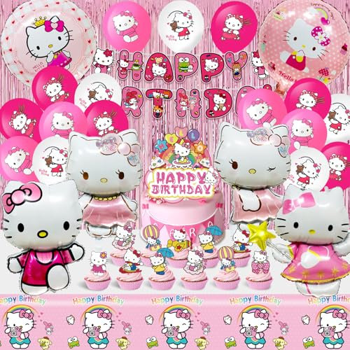Kit Compleanno Kitty - 52 Pezzi Decorazioni Festa, Palloncini, Striscione e Decorazione Torta