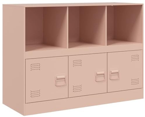 vidaXL Sideboard, Kommode Anrichte für Wohnzimmer, Metallschrank Schrank mit Stauraum, Highboard Beistellschrank Mehrzweckschrank, Rosa Stahl