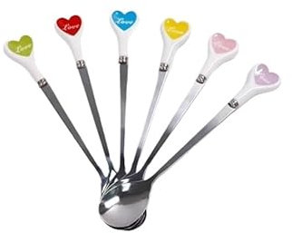 Cucharas pequeñas 304 acero inoxidable multicolor amor en forma de corazón mango largo cuchara agitadora conjunto cuchara de fruta cuchara de café postre helado cuchara vajilla regalos decorativos