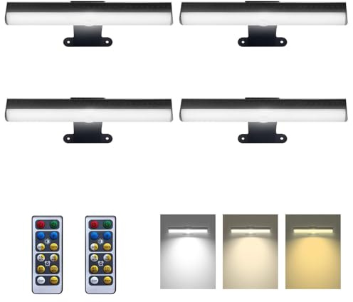 HIPTOKING 4pcs Battery Operated Picture Light with 3 Lighting Color,Painting Light for Wall with Remote,Led for Art Indoor Brightness Dimmable, Timer-Off Display Accent Light for Frame Gallery