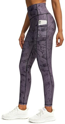 Tuspryt Sport Leggings Damen Lang,Blickdichte Printed Fitnesshose Laufhose Damen mit Taschen