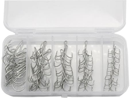 FOLANDO 50 PCS Fish Hooks, Treble and Barbless Carp Hooks for Sea Fish, With Barbs 6#, 4#, 2#, 1#, 1/0#