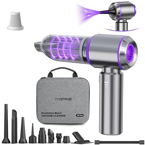 IYOFINE Car Vacuum Cleaner, Cordless Handheld Mini strong Air Duster Blower | 80,000 RPM Portable Rechargeable Dust Blower Gun, High Power Suction Pump, Car Interior Cleaning Detailing Kit for Home
