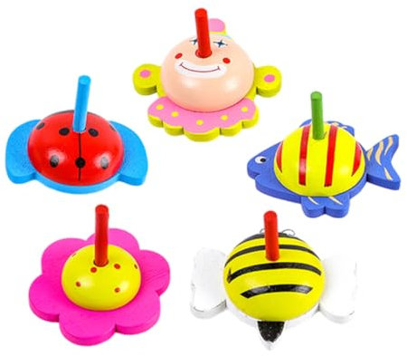 Vaguelly 5stücke Teiliges Buntes Holzgyroskop-Spielzeug Interaktives Tragbares Gyroskop Für Partys Und Kreatives Und Lustiges Spielzeug Für Entspannte Stunden Mit Familie Und Freunden