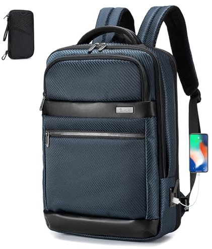 BAGZY Mochila Portatil 17 Pulgadas Mochila Viaje Cabina Avion Mochila Hombre con Puerto USB Impermeable Mochila Antirrobo del Negocio Equipaje de Mano Carry On Luggage Bolso Mochila Mujer Azul