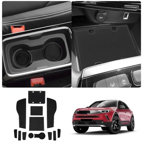LUWU Kompatibel mit Opel/Vauxhall Mokka B Mokka-e 2021-2024 2025 Rubber Mats Mocha e Centre Console Non-Slip Mats Anti-Dust Cup Holder Door Seam Car Mats Interior Accessories (Black)