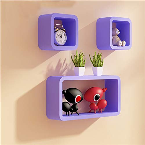 Schwebende Wandregale Set mit 3 Würfeln, Aufbewahrungsregal, Bücherregal, Wandregal (lila)