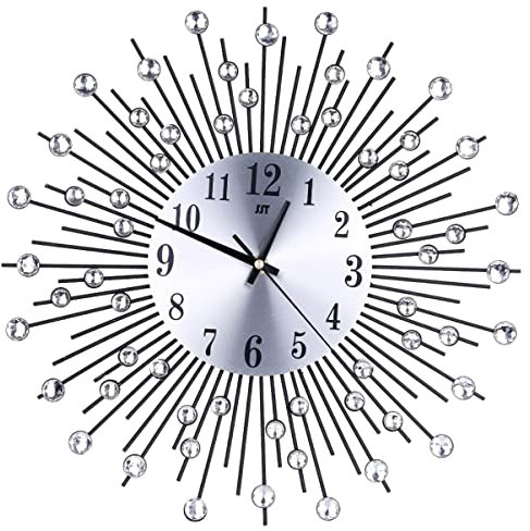 Amosfun Leise Wanduhr Mit Diamant- Modernes Minimalistisches Design Eisenkunst Für Wohnzimmerdekoration Schwarz