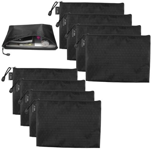 8 Stück Geldtaschen Banktasche, 18 x 24cm Oxford Geldtaschen Dokumententasche mit Robustem Reißverschluss, A5 Dokumententasche Wasserdicht Geldtasche, Banktasche für Schule, Büro & Reisen, Schwarz