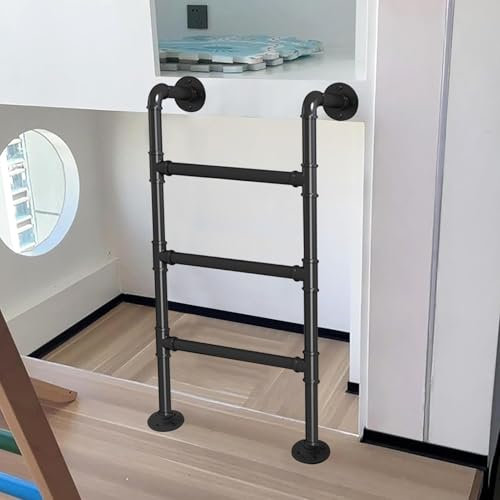 Hamankim Industrial Iron Attic Ladder Heavy Duty Bunk Ladders - Round Iron Pipe Fire Emergency Ladder for Warehouse Basement Window Well - Black Wall/Floor-Mounted Step Ladder(220cm/87in)
