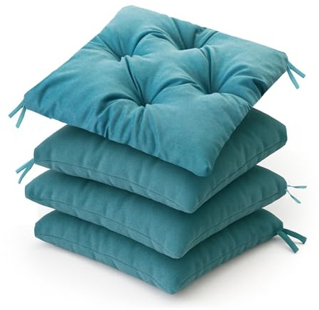 Wasserdichtes Stuhlkissen 45x45 cm – Gartenkissen für Stühle & Sessel – Dickes Sitzkissen 6 cm – Outdoor Sitzauflage für Gartenmöbel – Wetterfest & Pflegeleicht - 4er Set - Blau