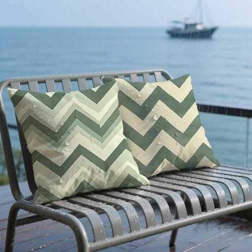 Grün Kissenbezug 35x35 cm 2 Stück, Outdoor Kissen Wetterfest Balkon Deko Sofakissen, Leinen Sitzkissen Outdoor Kopfkissenbezug, Sofakissen Kissenhülle Deko, Geschenk für Frauen, Geometrie K-6242