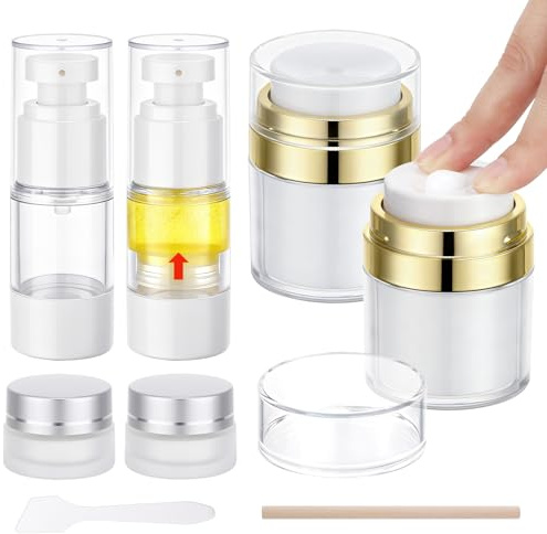 Segbeauty 30g Cremespender zum Befüllen Pumpen, 15ml Airless Pumpspender, mit 5g Cremetiegel zum Befüllen Glas, für Sonnencreme (6 Stück)