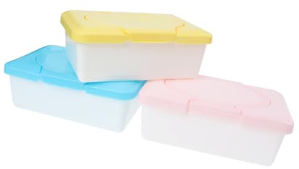 Pack Feuchttücherbox mit Deckel, Wiederbefüllbar aus PP Kunststoff | Rechteckige Aufbewahrung, Einfache Reinigung, Feuchthalter für Schreibtisch und Tisch, 3 Stück Zufällige Farbe