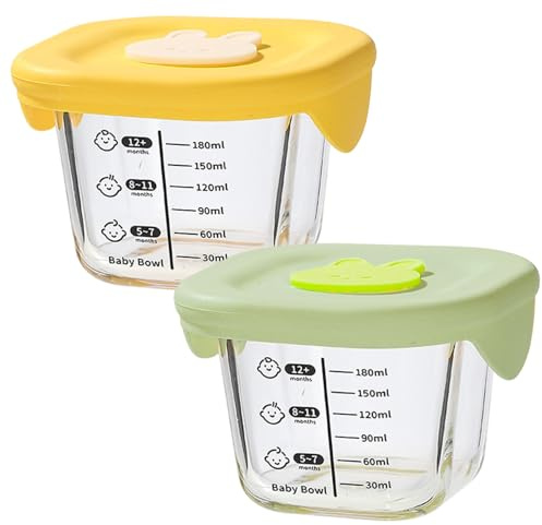 Comebachome Lot de 2 pots alimentaires carrés en verre borosilicate de 230 ml avec couvercle en silicone et balance -20-400 ℃ résistants au micro-ondes pour le lait, les fruits, la décoration