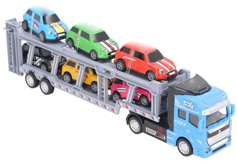 Riuulity Spielzeugtransporter, Autotransporter, LKW, Abnehmbarer Interaktiver -Spielzeugtransporter Zum Zurückziehen für Eltern-Kind-Spiele mit 6 Autos für die Fantasie und das Lernen der (Blue)