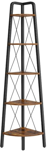 HOOBRO 5-Tier Corner Shelf, 170 cm Tall Ladder Bookshelf, Industrial Corner Display, Corner Shelf Stand, Plant Stand for Living Room, Bedroom, Office, Rustic Brown EBF145CJ01
