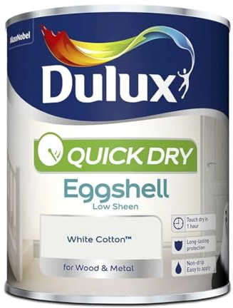DRW White Cotton Quick Drying Eggshell Paint 750ml | Interior Wood and Metal Paint | Durable Low Sheen Finish | Fast Drying Trim Paint for Doors Skirting Boards and Furniture