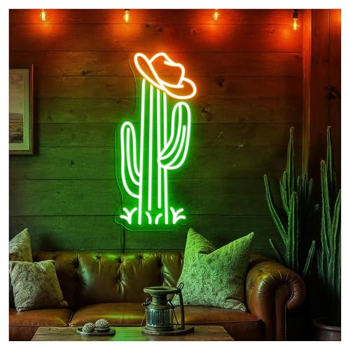 MINGYTN Insegna al Neon LED Luci Al Neon A Forma Di Cactus Da Cowboy Con Luminosità Regolabile, Adatte Per Decorazioni Murali Da Caverna Per Uomini 20cmx43cm(UN)