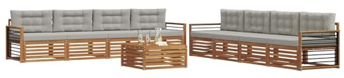 vidaXL Outdoor-Sofagarnitur mit Kissen 9 pcs Natürlich und Hellgrau, Moderne Lounge für draußen, Bequeme Gartenmöbel, Akazienholz-Sofa, wetterfeste Terrassen-Sitzgruppe