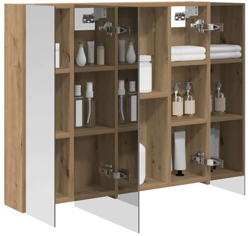 vidaXL Badezimmerspiegelschrank Kunsthandwerk Eiche 80 x 14,5 x 70 cm, Badezimmer Aufbewahrung, rechteckiger Schrank, modernes Design, platzsparender Wandspiegel, verstellbares Regal, Organizer